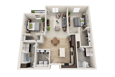 Floor plan for 2 beds, 2 baths, 1244 sqft